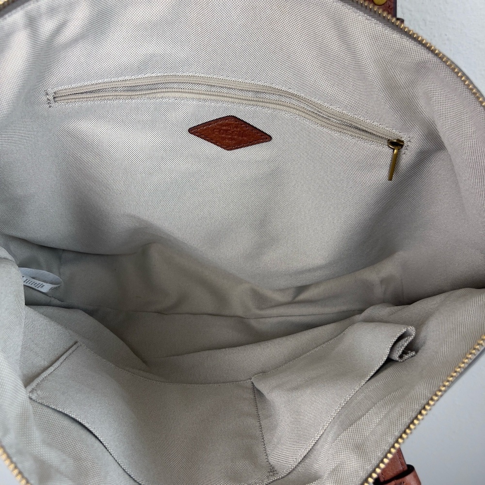 Fossil Emma Tote Bag Dual Straps Brown Handles Patterned Gray White Black NWOT - Picture 6 of 12